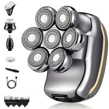 6-in-1 Men'S Electric Heads Shaver Rechargeable Cordless Hair Shaving for Bald Man Waterproof Wet Dry Beard Trimmer
