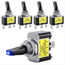 LED-tuimelschakelaar aan/uit 12V 30A blauwe LED-verlichte metalen schakelaar, zware SPST 3-pins tuimelschakelaar, montagegat van 12 mm