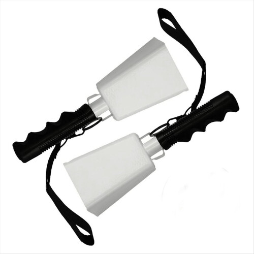 Conjunto de 2 sinos de vaca em aço, 23 cm (9 polegadas), para animar eventos esportivos, com alça de pulso. Cor: Branco. 2