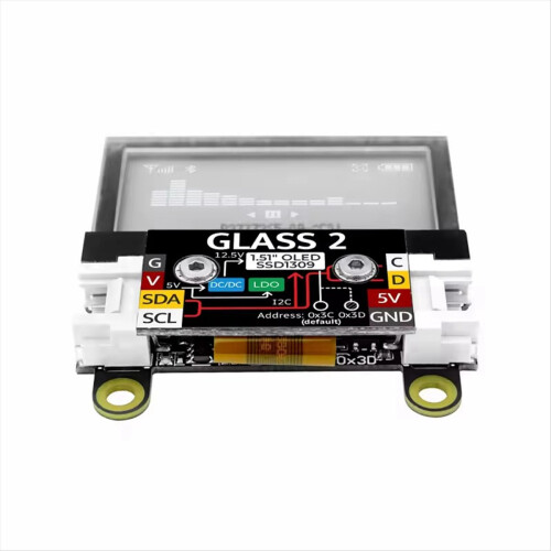 Unidade de tela OLED transparente de 1,51 polegadas com 2 painéis de vidro (SSD1309) para projetos DIY e uso profissional. 2