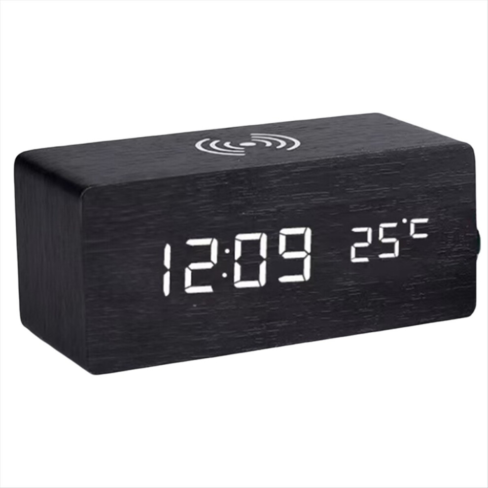 Digital Alarm Clock With Wireless Charging, Led Clock With Time, Date,Temperature, Desk Clocks For Office,Bedside Clock Black 4852469839969