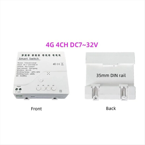 Tuya Smart Switch 4G LTE Relay with 433Mhz Smart GSM Switch APP Wireless Control 4G 4CH Remove Controller DC 7-32V