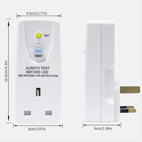 UK Standard 13A RCD Plug PRCD Leakage Protection Adapter Socket 30mA White Polycarbonate UK Plug 1
