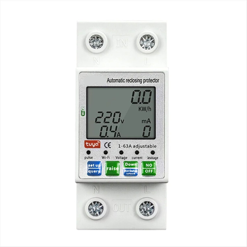Tuya 63A 2P Wifi Energy Meter, Over/Under Voltage Leakage Current Protector Switch, Smart Power Circuit Relay Switch Kwh 4852045449612