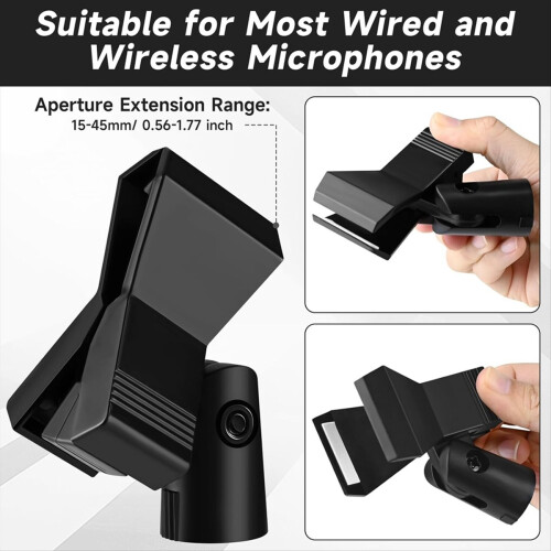 Set di 4 clip per microfono per supporti, supporti per microfono regolabili con adattatori, microfono wireless e morsetto per supporti per microfono 2