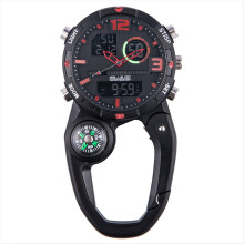 Runde Outdoor-Karabineruhr mit Kompass, multifunktionale Kletter-Karabineruhr für Herren, wasserdicht, Sport