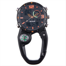 Runde Outdoor-Karabineruhr mit Kompass, multifunktionale Kletter-Karabineruhr für Herren, wasserdicht, D