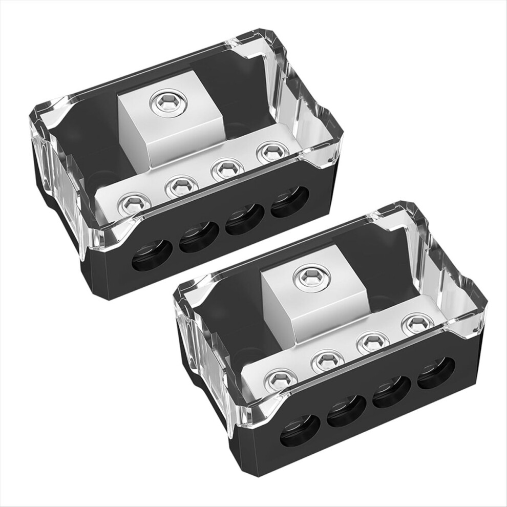 4 Way Power Distribution Block Car Audio 0/2/4 Gauge Input 4/8/10 Gauge Output Amp Ground Distribution Block 2Pcs 4852045457549