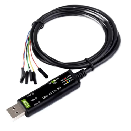Cabo serial USB para TTL(C) de grau industrial com interface de 6 pinos e conector solto. Circuito de proteção original FT232RNL.