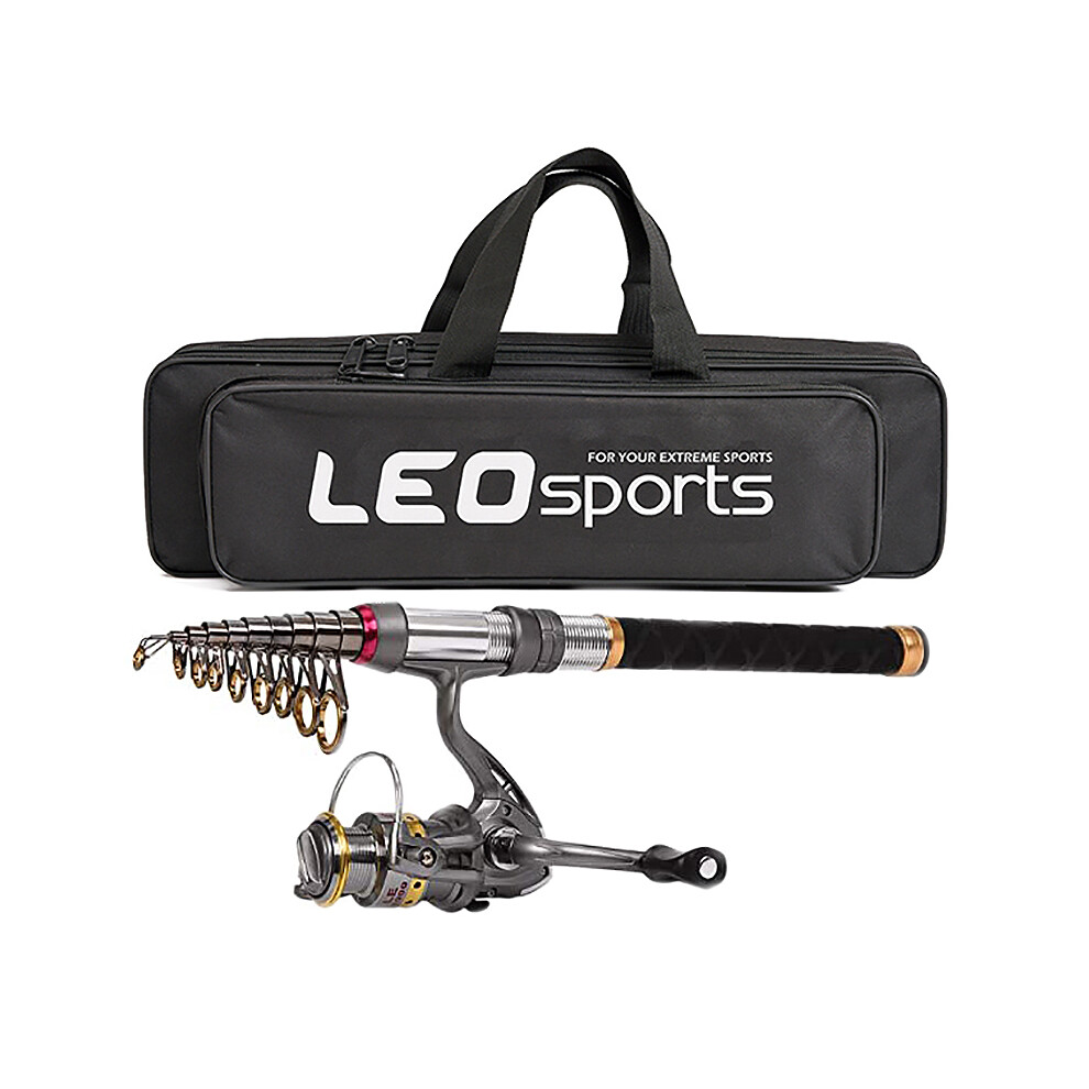 LEO Fishing Rod Reel Combo Carbon Telescopic Pole Spinning Reels with Carrier Bag for Travel