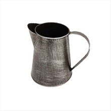 Metal Vase Decorative Shabby Pitcher Flower Holder with Handle for Home Garden Flowerpot Ancient Silver