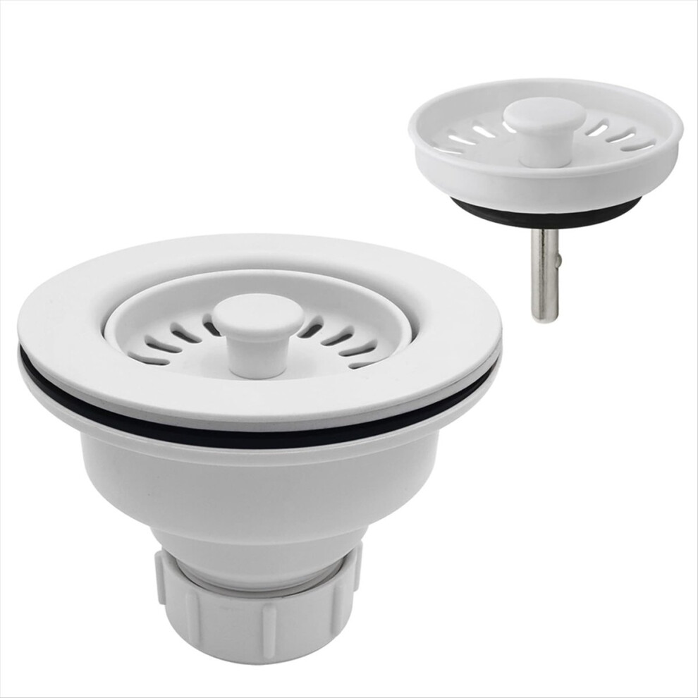 3-1/2 Inch Polymer White Sink Drain Assembly With Basket Strainer And Stopper For Or Fireclay 4852045485306