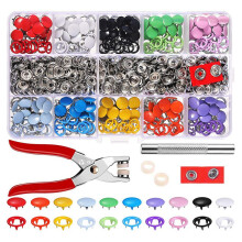 Plier Tool + 100 Sets 10 Colors Metal Sewing Buttons Hollow Solid Prong Press Studs Snap Fasteners for Clothes Bags