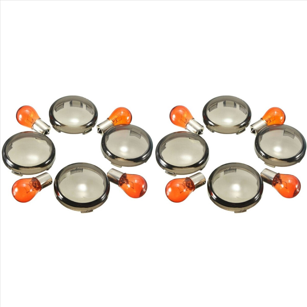 8X Motorcycle Turn Signals Bulbs Transformer Lens For Softail Dyna Smoke Light/Amber 4853796350981