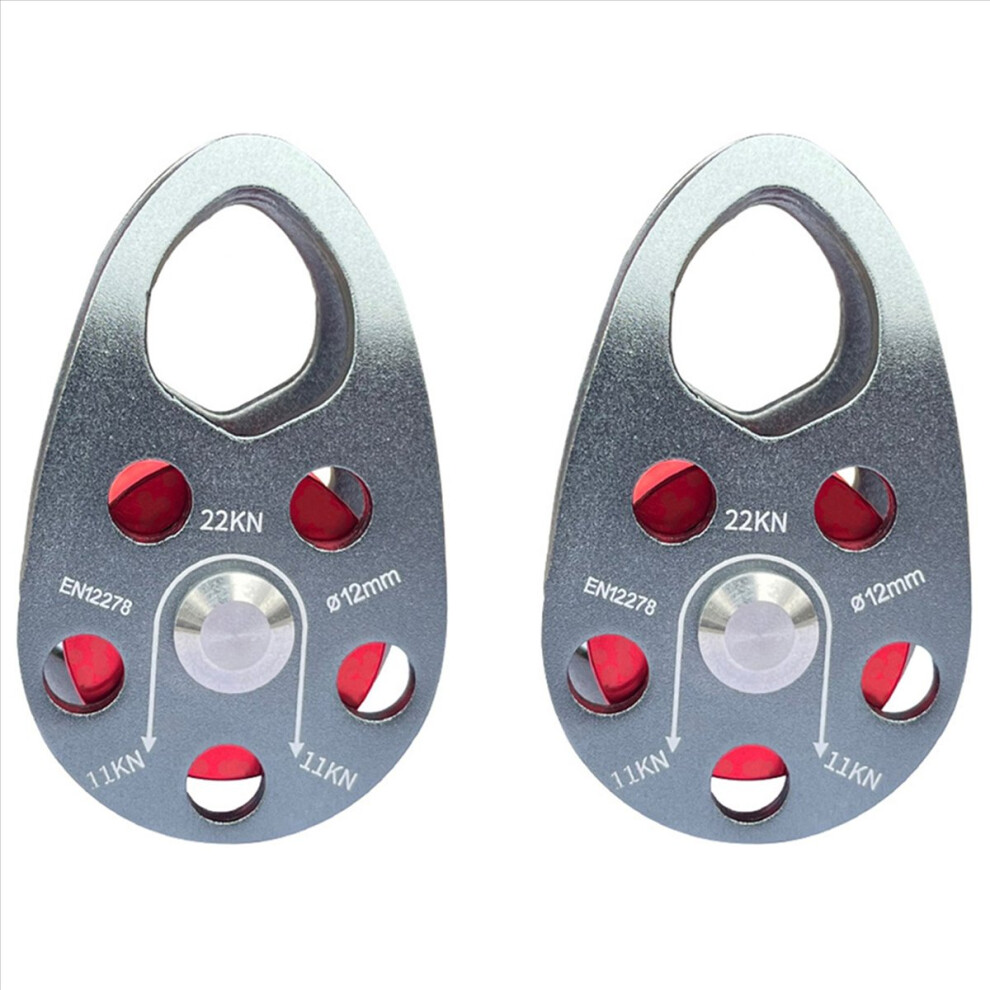 2X Rock Climbing Pulley Aluminum Alloy 22Kn Light-Weight Portable Heavy Duty Single Fixed Swing Pulley Gray&Red 4853796331065