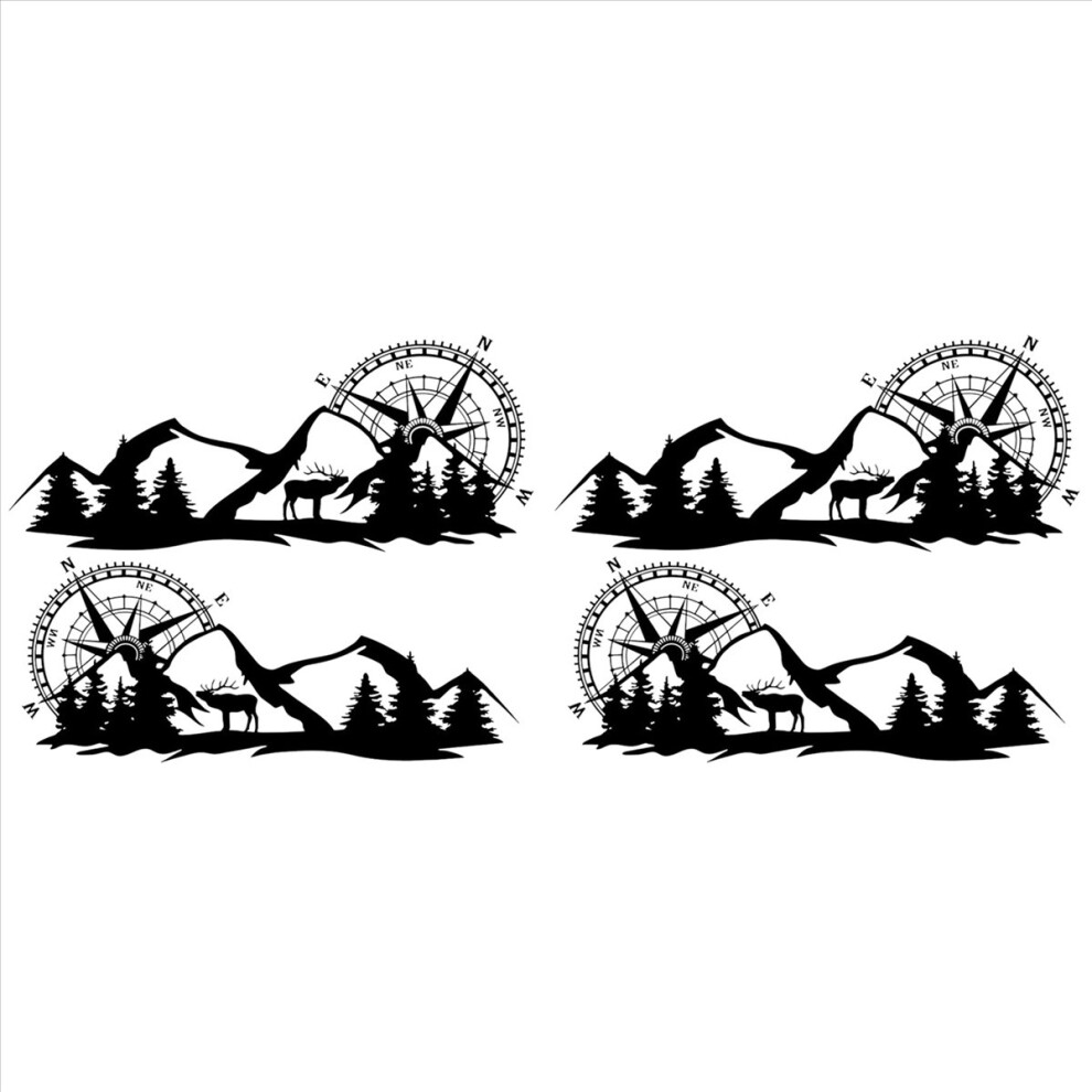 4X Body Sticker Decal Large Compass Navigation With Mountain Deer For Van Motorhome Black 4853796354668