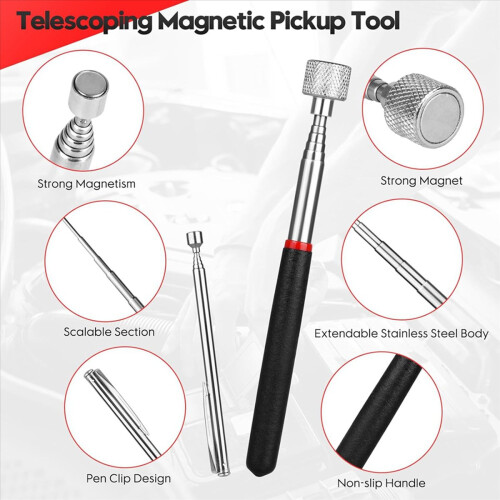 8 Pack Telescoping Magnet Pick-Up Tool Set, Extendable Magnetic Telescoping Pickup Tool 1-15 LB & 23inch Bendable Spring 2