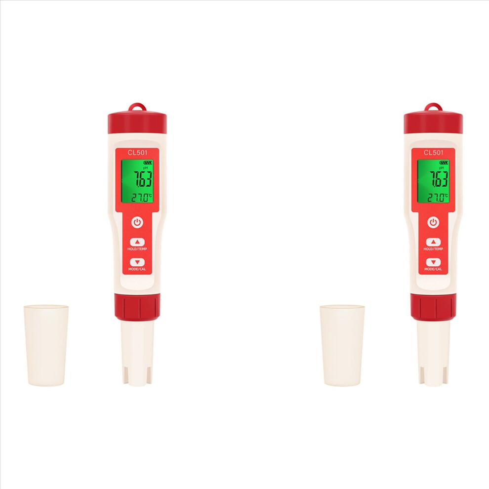 2X Chlorine Testing Pen 5 In 1 Water Quality Tester Cl2 Temp Ph H2 Orp Measuring For Aquarium Swimming Pool 4853796361307