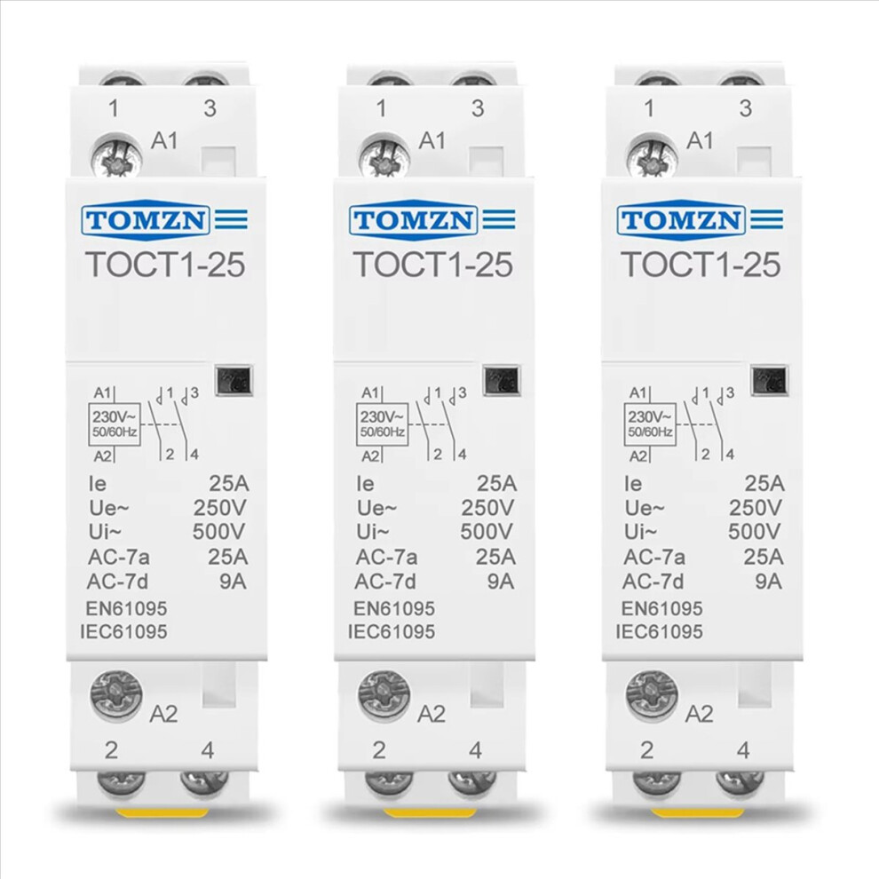 3X Toct1-25 2P 25A 220V/230V 50/60Hz Din Rail Household Ac Modular Contactor 2No Ac Contactor 4853796380681