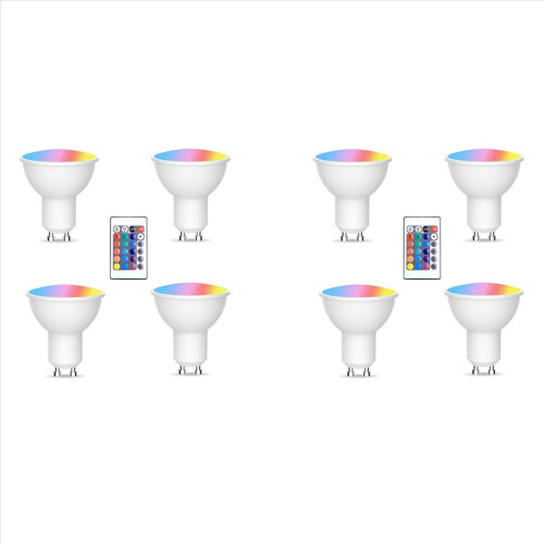 8pcs Gu10 Bulbs and 1remote Control with Memory Function 17colors Changeable Spot Ligh 4dynamic Lighting Modes Spotlight