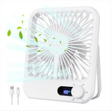 Travel Fan for Sleeping, Portable Fan for Travel Rechargeable with Digital Display,100 Speed Wind Personal USB Fan White