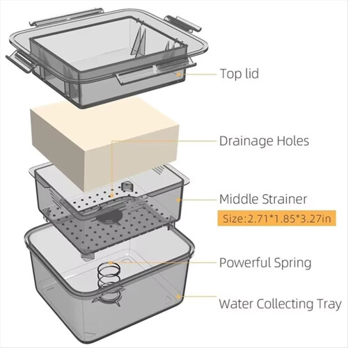 Efficient Tofu Press with 3-Layer Draining System - Built-in Drainage, Dishwasher Safe, Ideal for Kitchen Cooking 2