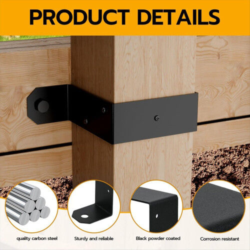4pcs Strap Post Ties Black Deck Fence for Post U Bracket,Can Be Fence Post Brackets for Metal Posts 1