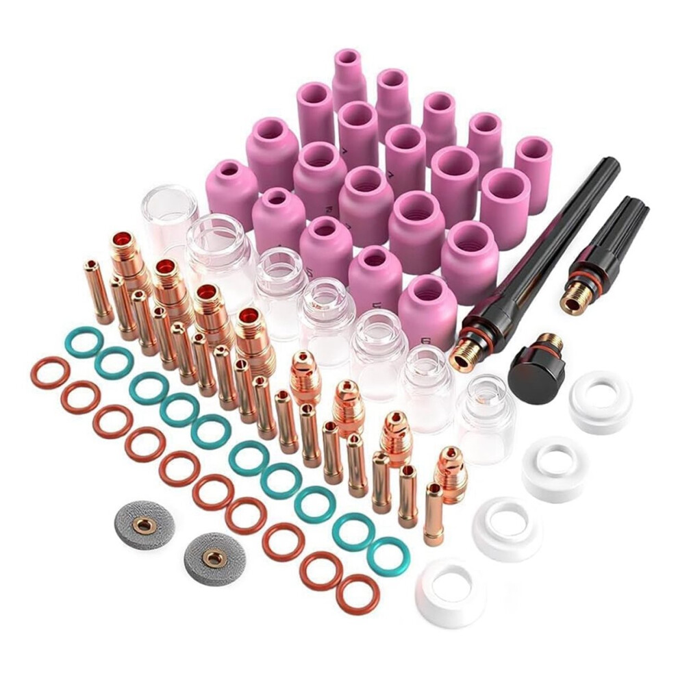 80Pcs Tig Welding Kit For -17/18/26 Torches With Alumina Ceramic Nozzle & Glass Cups 4852509314364