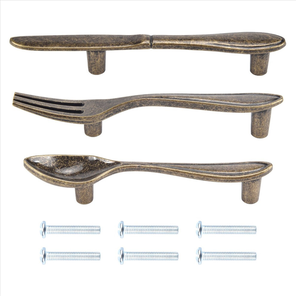 15 Pcs Knife Spoon Fork Kitchen Cabinet Closet Drawer Pull Handles Knobs 3-Inch Center To Center Bronze 4852509373187