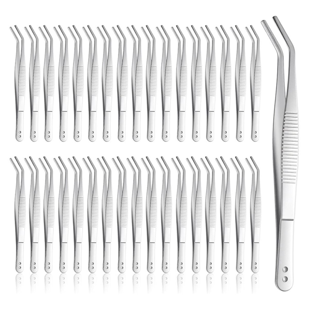 35 Pcs Stainless Steel Tweezers with Curved Serrated Tip, 6" Sewing Machine Tweezer Non-Slip Multipurpose Tweezer