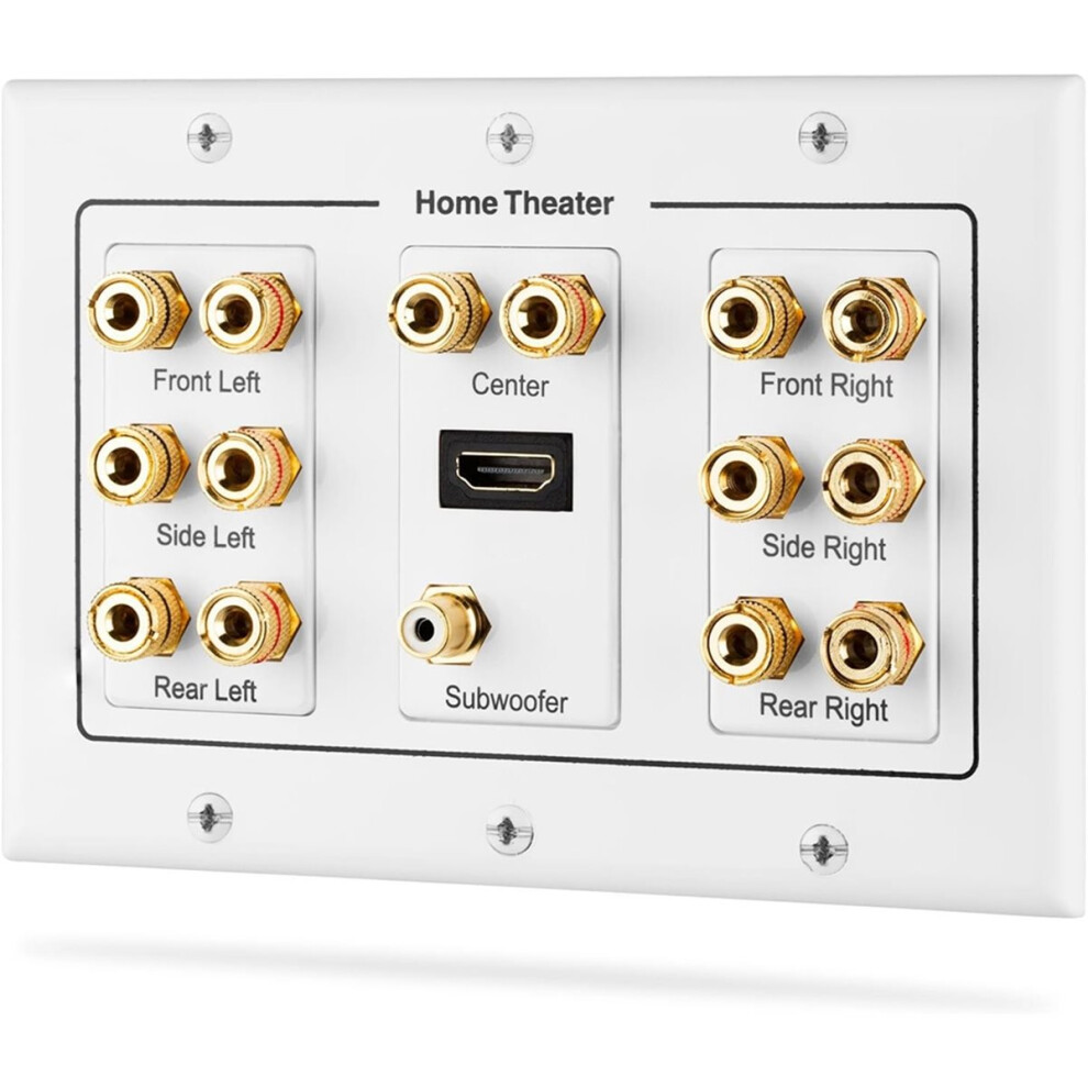 3-Gang Surround Distribution Home Theater Gold Plated Copper Banana Binding Post Coupler Type Wall Plate For 7 Speakers 4852509304013