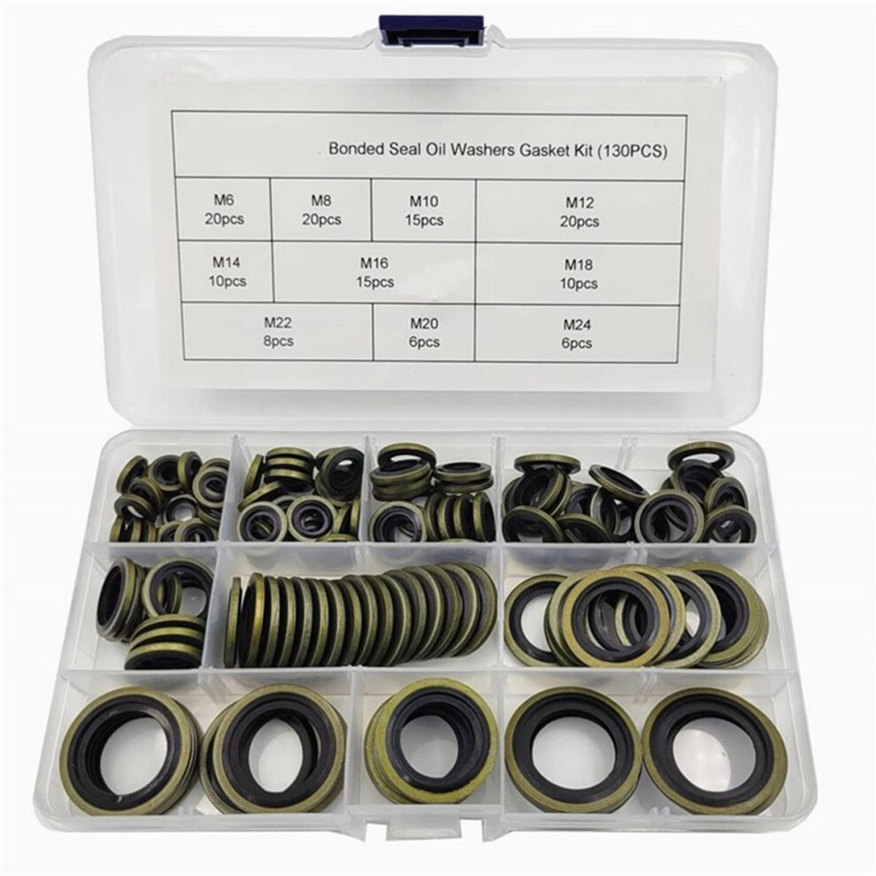 130Pcs Self-Centered Bonded Seal Oil Washers Gasket Assortment Kit For Plumbing, Automotive, Mechanical(M6-M24) 4852509353219