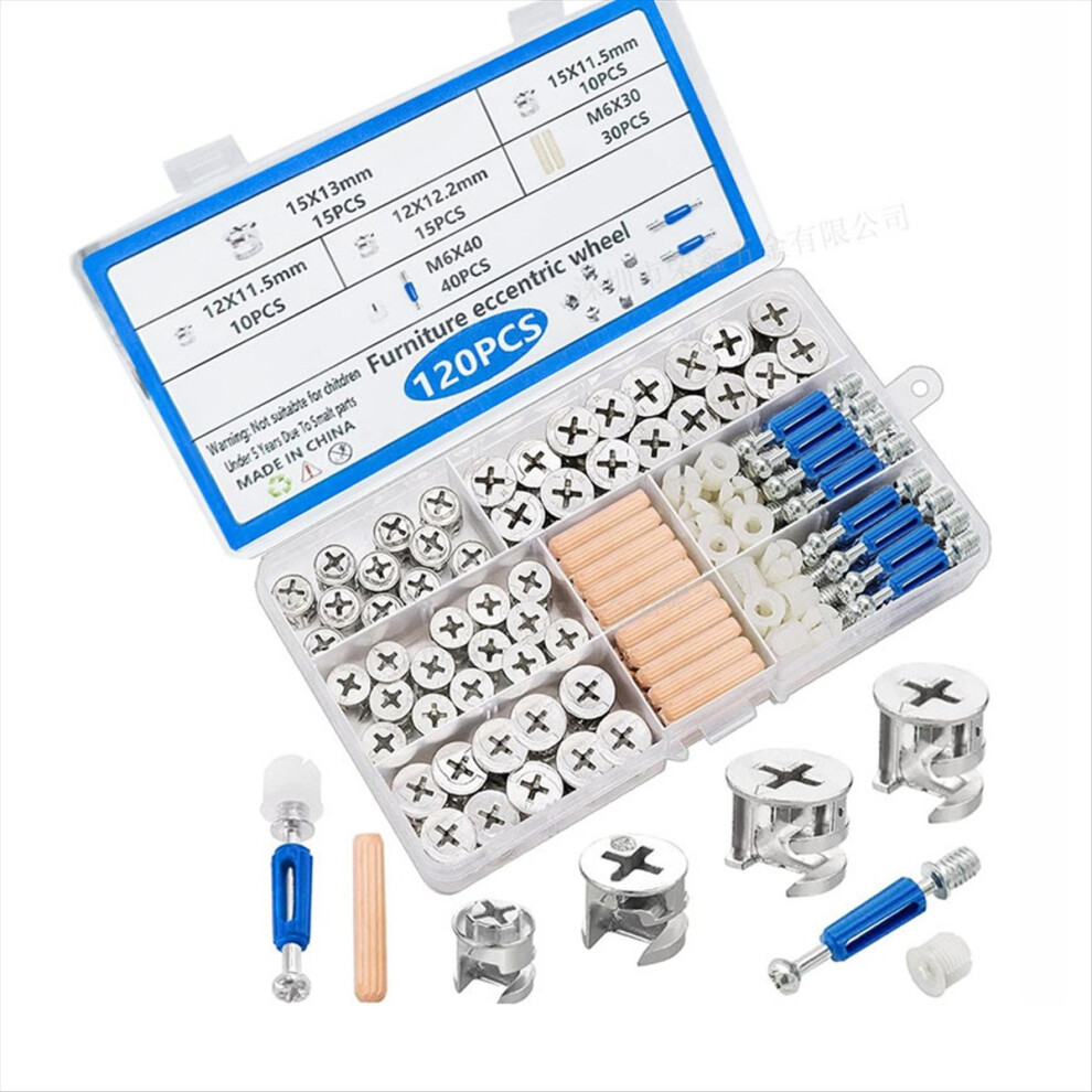 120Pcs Cam Locks For Furniture,Furniture Fasteners & Connectors With Multi-Size Nuts,Bolts And Wood Dowel Pins 4852352363977