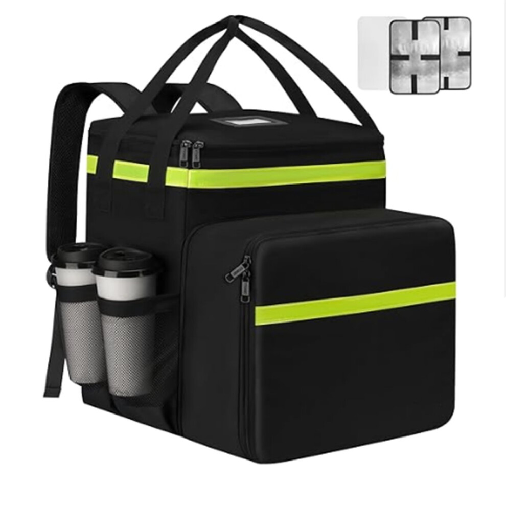 Food Delivery Backpack with 7 Cup Holders, Expandable Delivery Bag for Hot/Cold Food with Reflective Strip