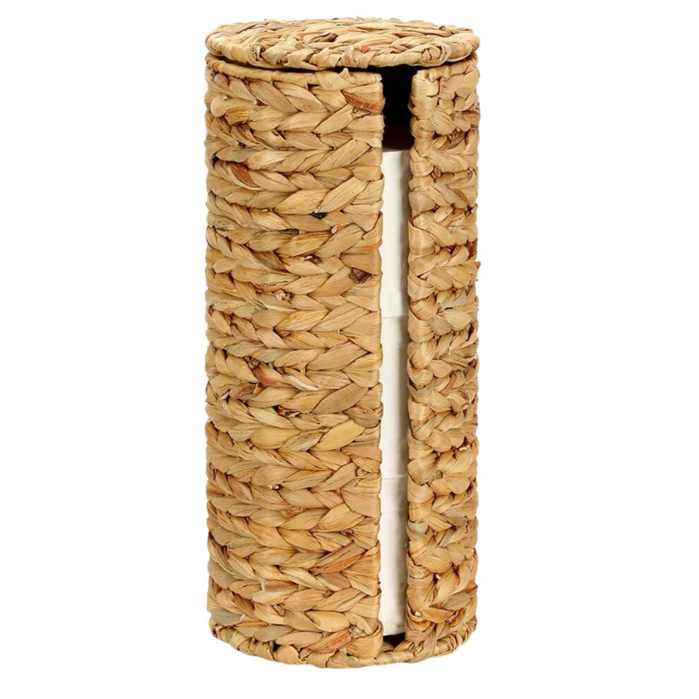 Water Hyacinth Standing Toilet Paper Holder Stand,3 Rolls of Toilet Tissue Storage,Toilet Roll Holder Stand with Lid