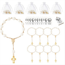 20 Sets Baptism Favors Acrylic Rosary Beads with Thank You Tags and Organza Bags for Baptism Weddings Party Favors Gold