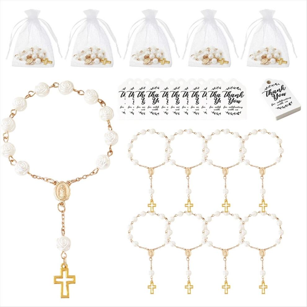20 Sets Baptism Favors Acrylic Rosary Beads With Thank You Tags And Organza Bags For Baptism Weddings Party Favors Gold