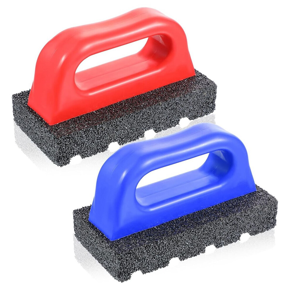 2-Pack Rub Bricks With Handles For Concrete Smoothing, 20 Grit Masonry Tools In Red And Blue 4852509350690