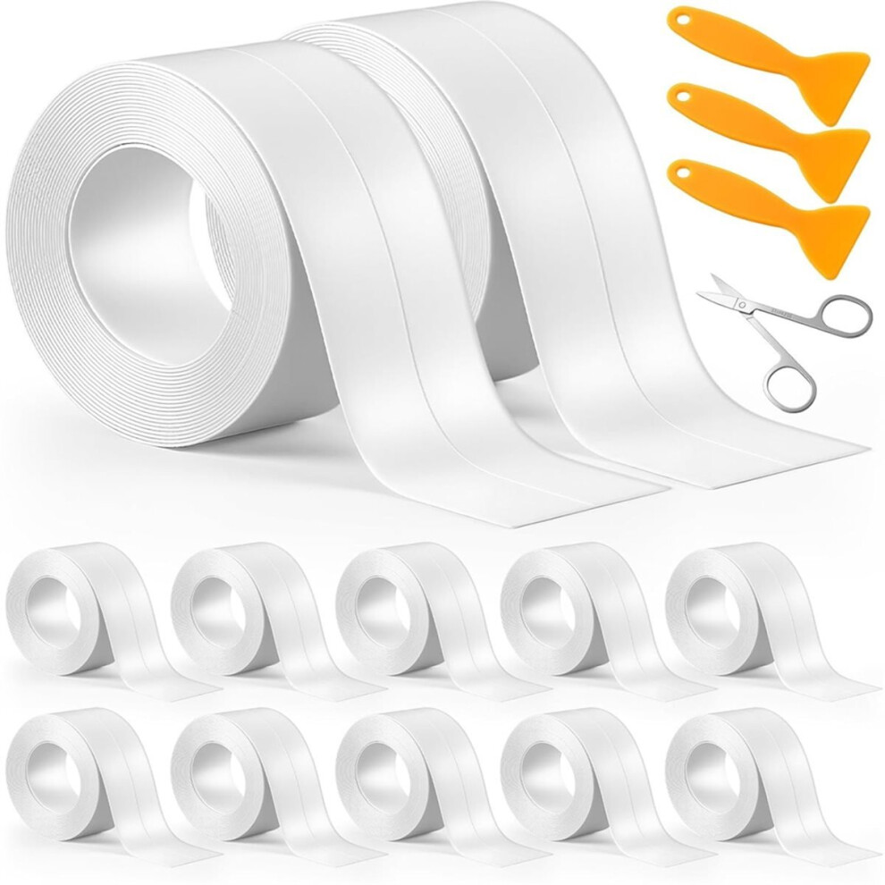 White Caulk Tape Waterproof Self Adhesive 12 Roll White Caulking Sealant Strips Bathroom Shower Tapes For Toilet Kitchen 4852352303607
