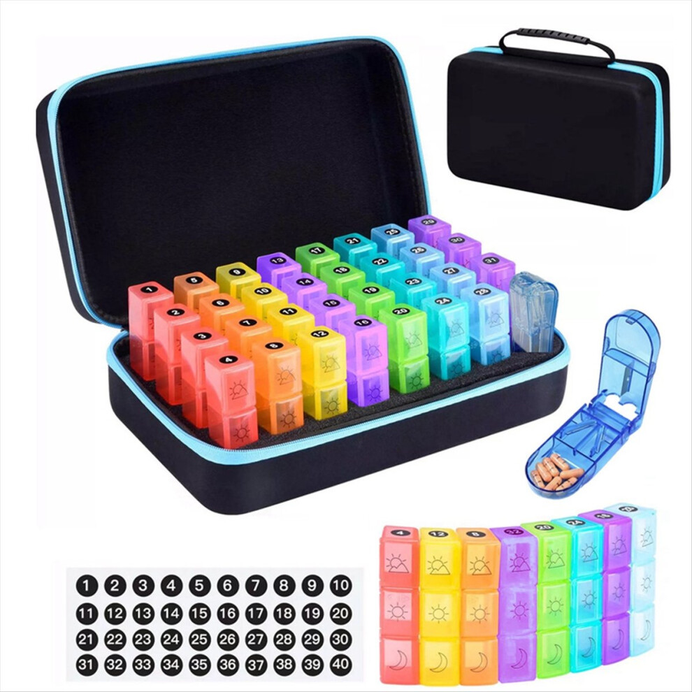 Monthly Pill Organizer 3 Times a Day, 31 Day Pill Organizer Box AM PM with Weekly Pill Bag,32 Daily Large Compartments