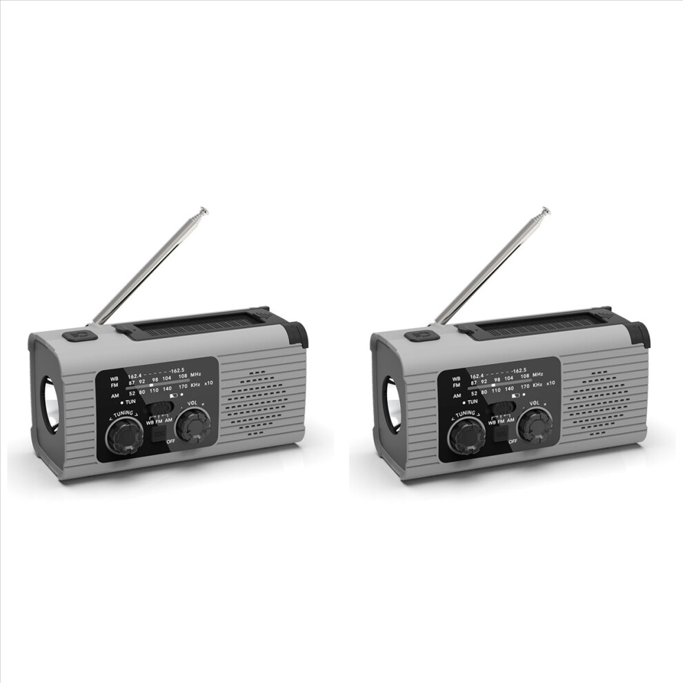 2X Emergency Radio Hand Crank Radio Multi-Function Am/Fm/Noaa Solar Hand Crank Emergency Radio Sos Alarm 4000Mah Gray 4852352328976