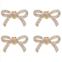 4Pcs Crystal Rhinestones Bow Shoe Clips Wedding Bridal Shoe Buckles DIY Manual Bead High Heels Flower Decorations Golden