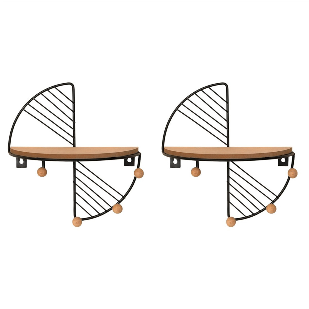 2X Fan Shape Floating Shelves Metal Wall Decor,Wood Wall Mounted Storage Shelf Home Decorations Art 4852352322080
