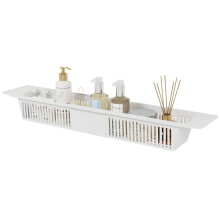 CROWNSHOP Plastic Bathtub Caddy Tray 57-86cm Adjustable Bathroom Basket Storage Rack Bathtub Rack Expandable Toy Storage Shower Storage Rack Shampoo