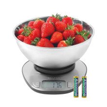 Salter Digital Bowl Scale ? Electronic Food Weighing Scales, 5kg/11lbs Capacity, Stainless Steel Dishwasher Safe 2-Litre Measuring Dish, Tare