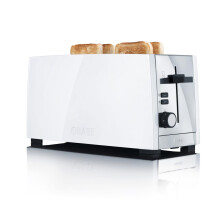 Graef 4 Slice White Toaster, Cool to Touch Heat Insulated Housing, Warming Rack, Bun Attachment, Cable Rewind, Extra Lift for Toast Removal, Defrost &