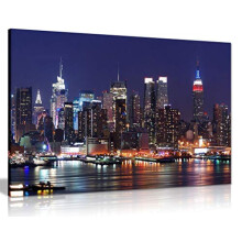 Manhattan Skyline Night Canvas Wall Art Picture Print (12X8)
