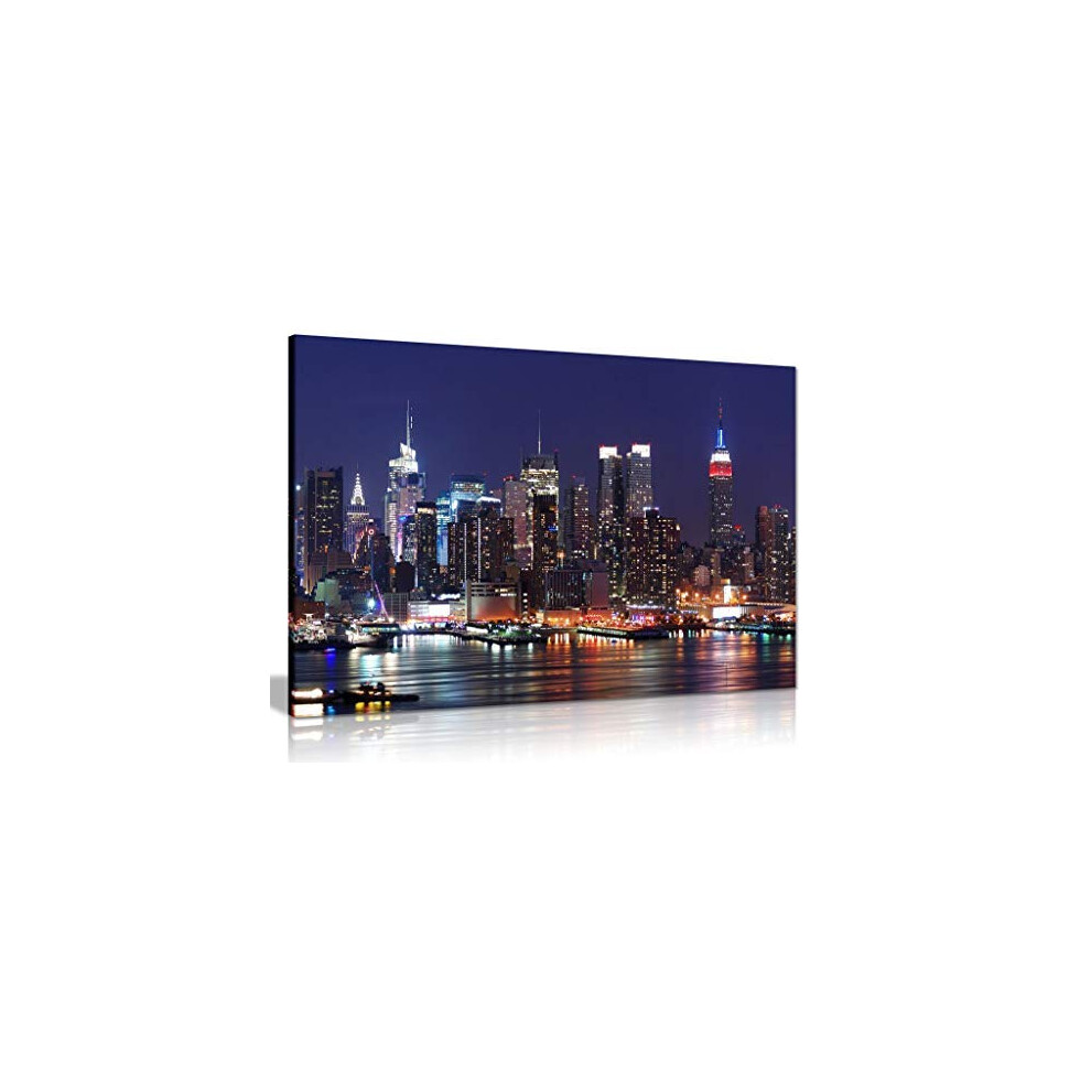 Panther Print Manhattan Skyline Night Canvas Wall Art Picture Print (12X8)