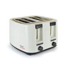 KitchenPerfected 4 Slice Wide Slot Toaster, 7 Browning Settings, Defrost/Reheat/Cancel, High Lift, Centralisation Even Toasting - Cream & Black -