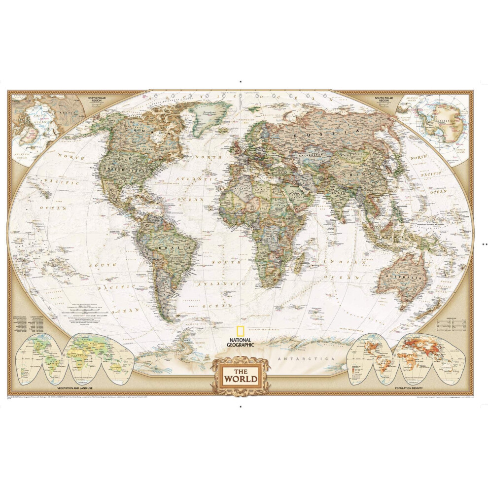 National Geographic Maps: World Executive Wall Map - Poster Size - Antique Style - 91 X 61 Cm - Art Quality Print On Polypropylene